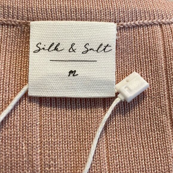 Silk & Salt Staycation 3 Piece Lounge Set Powder Pink Ribbed Knit Pants Top Card - Picture 6 of 10